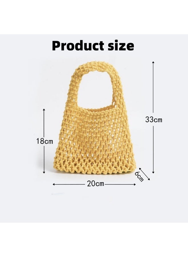 Woven Tote Bag, Handmade Cotton Rope Hollow Woven Bag, Beach Handbag - Image 2